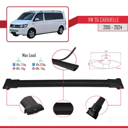 Compatible avec Volkswagen T6 Caravelle 2015-2024 FLY Model Barres de Toit Railing Porte-Bagages de Voiture Noir Aluminium 4 Barres