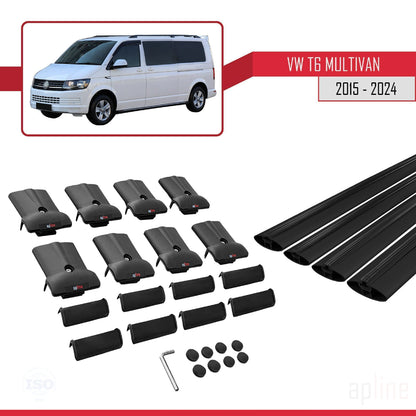Compatible avec Volkswagen T6 Multivan 2015-2024 FLY Model Barres de Toit Railing Porte-Bagages de Voiture Noir Aluminium 4 Barres