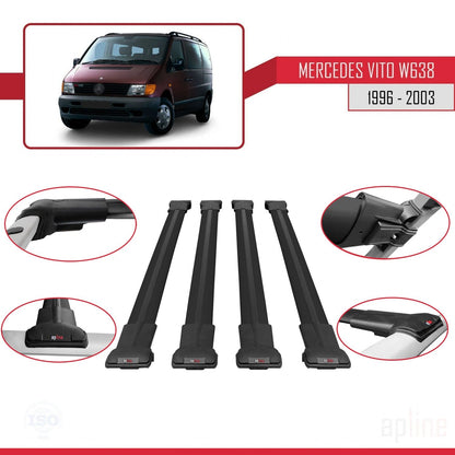 Compatible with Mercedes Vito (W638) 1996-2003 FLY Model Car Roof Rack Cross Bar Black Aluminium 4 Bars
