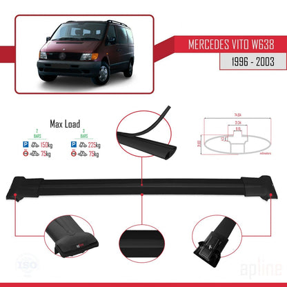 Compatible avec Mercedes Vito (W638) 1996-2003 FLY Model Barres de Toit Railing Porte-Bagages de Voiture Noir Aluminium 2 Barres