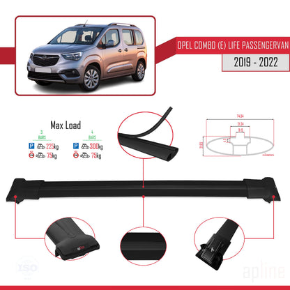 Compatible avec Opel Combo E Cargo 2019-2022 FLY Model Barres de Toit Railing Porte-Bagages de Voiture Noir Aluminium 4 Barres