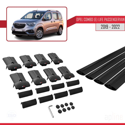 Compatible avec Opel Combo E Cargo 2019-2022 FLY Model Barres de Toit Railing Porte-Bagages de Voiture Noir Aluminium 4 Barres