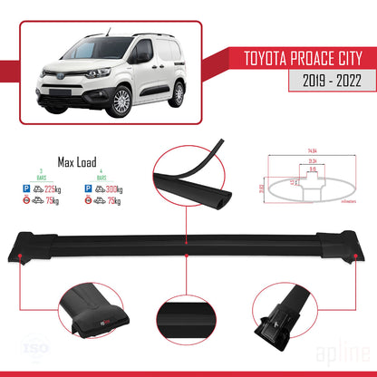 Compatible avec Toyota Proace City 2019-2022 FLY Model Barres de Toit Railing Porte-Bagages de Voiture Noir Aluminium 3 Barres