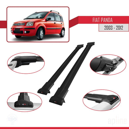 Compatible avec Fiat Panda 2 (169) 2003-2012 FLY Model Barres de Toit Railing Porte-Bagages de Voiture Noir Aluminium 2 Barres