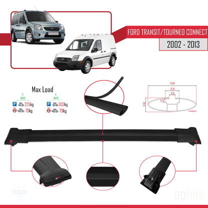 Compatible avec Ford Transit/Tourneo Connect 2002-2013 FLY Model Barres de Toit Railing Porte-Bagages de Voiture Noir Aluminium 3 Barres