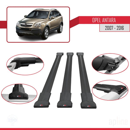 Compatible avec Opel Antara 2007-2016 FLY Model Barres de Toit Railing Porte-Bagages de Voiture Noir Aluminium 3 Barres