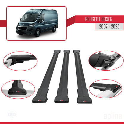 Compatible avec Peugeot Boxer 2 2007-2025 FLY Model Barres de Toit Railing Porte-Bagages de Voiture Noir Aluminium 3 Barres