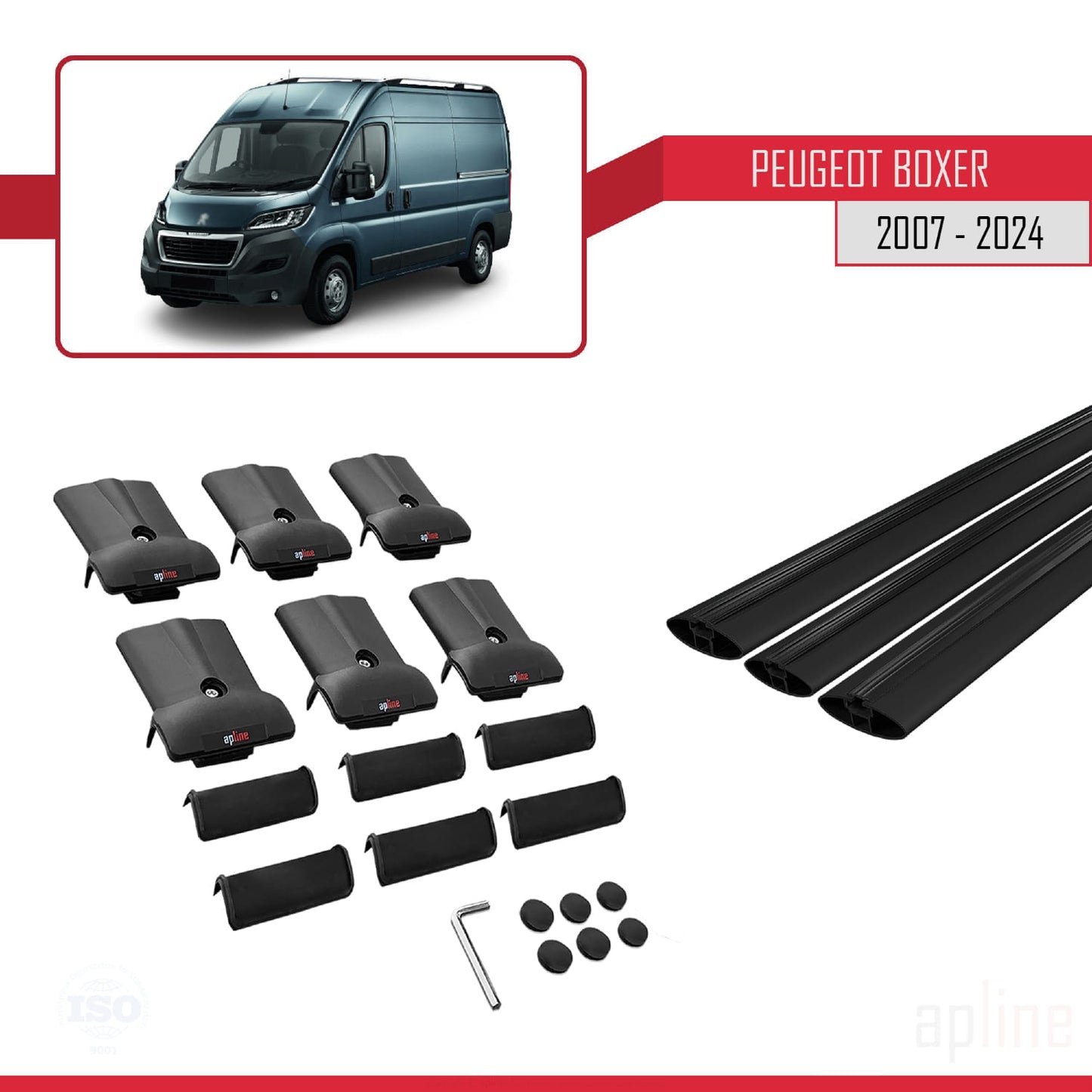 Compatible avec Peugeot Boxer 2 2007-2025 FLY Model Barres de Toit Railing Porte-Bagages de Voiture Noir Aluminium 3 Barres