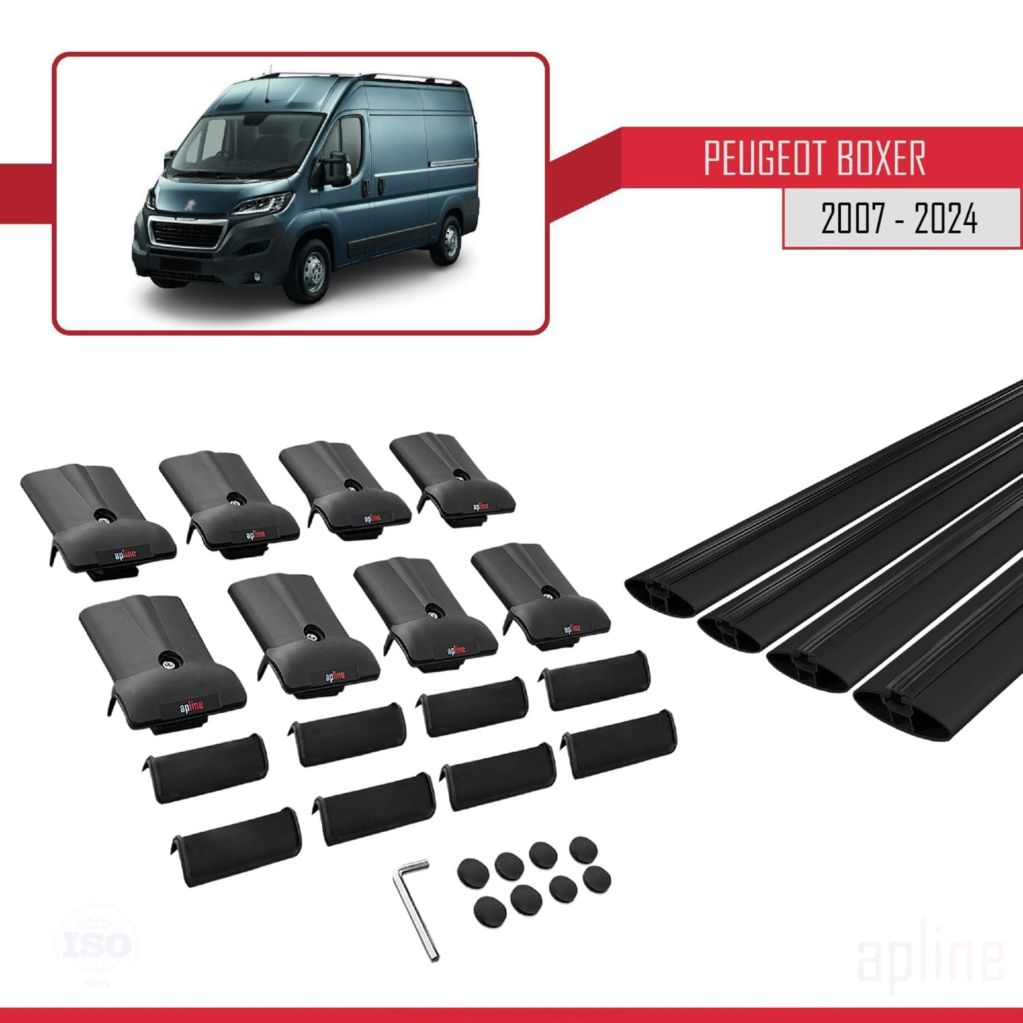Compatible avec Peugeot Boxer 2 2007-2025 FLY Model Barres de Toit Railing Porte-Bagages de Voiture Noir Aluminium 4 Barres