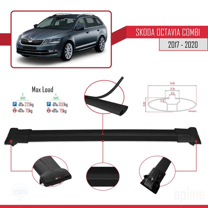 Compatible avec Skoda Octavia 3 (5E) Break Post-Facelift 2017-2020 FLY Model Barres de Toit Railing Porte-Bagages de Voiture Noir Aluminium 3 Barres