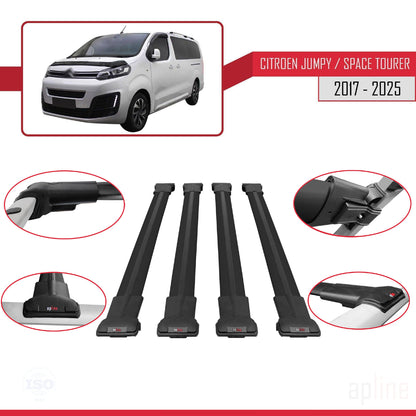 Compatible avec Citroen Jumpy 3 (K0) Space Tourer 2017-2025 FLY Model Barres de Toit Railing Porte-Bagages de Voiture Noir Aluminium 4 Barres