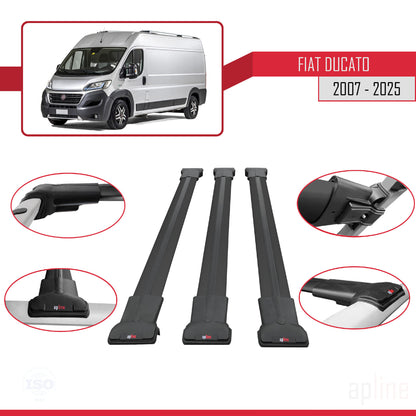 Compatible avec Fiat Ducato 3 2007-2025 FLY Model Barres de Toit Railing Porte-Bagages de Voiture Noir Aluminium 3 Barres
