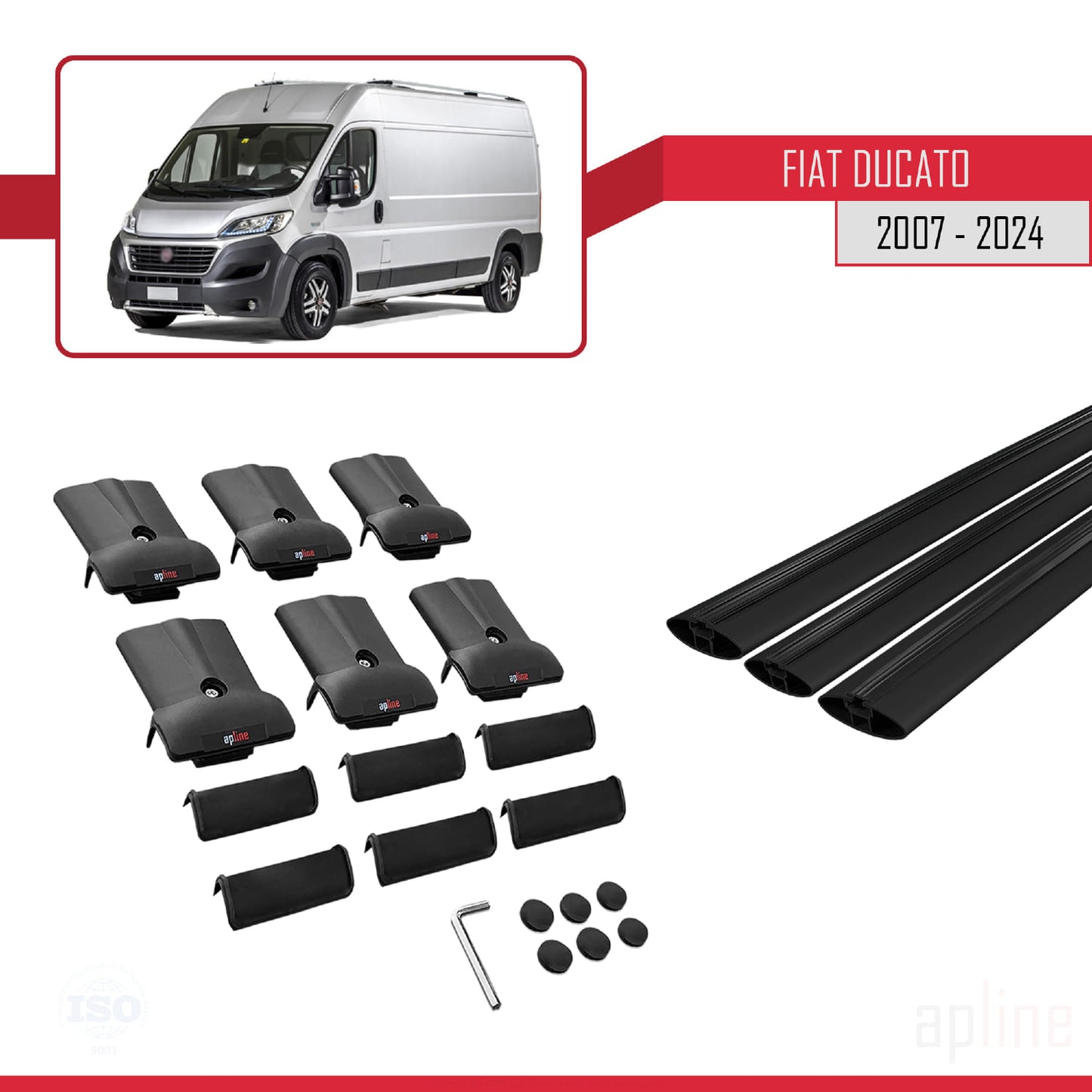 Compatible avec Fiat Ducato 3 2007-2025 FLY Model Barres de Toit Railing Porte-Bagages de Voiture Noir Aluminium 3 Barres