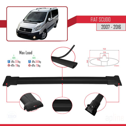 Compatible avec Fiat Scudo 2 2007-2016 FLY Model Barres de Toit Railing Porte-Bagages de Voiture Noir Aluminium 3 Barres