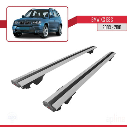 Compatible avec BMW X3 (E83) 2003-2010 HOOK Model Barres de Toit Railing Porte-Bagages de Voiture Gris Aluminium 2 Barres