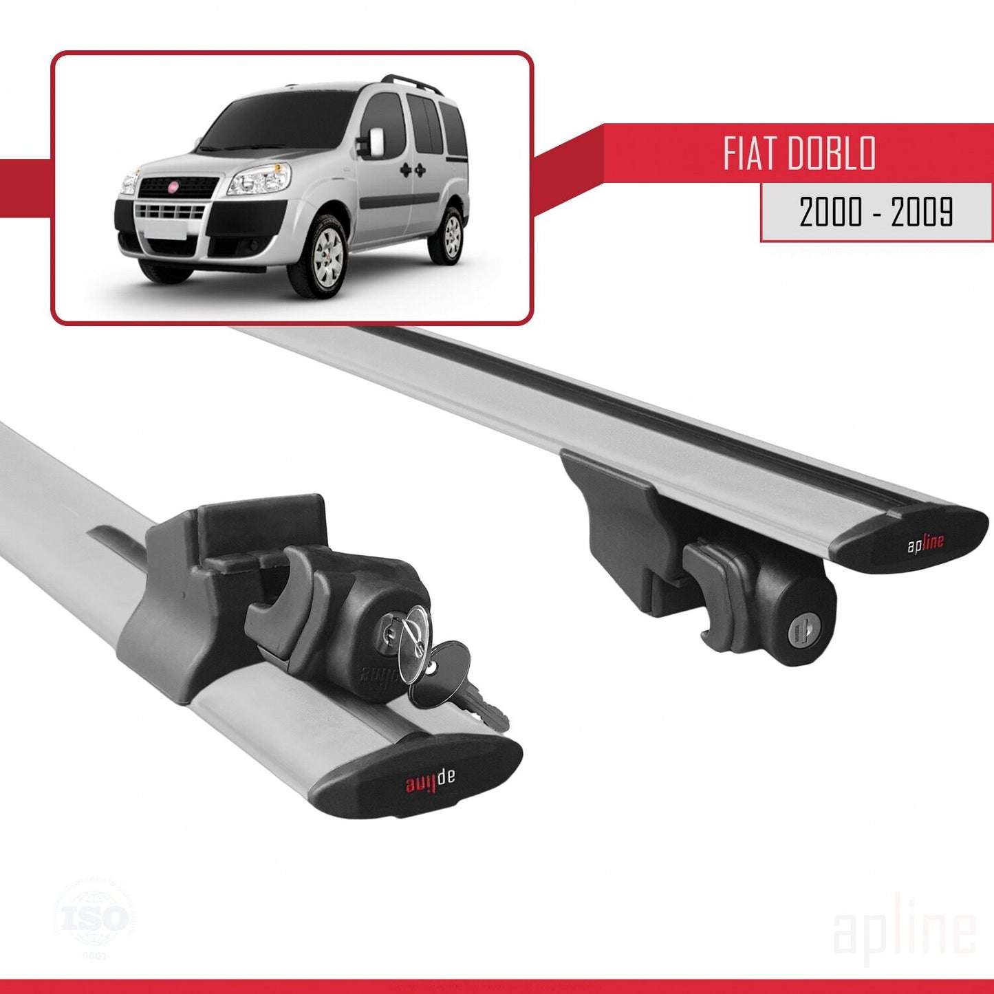 Compatible avec Fiat Doblo 2000-2009 HOOK Model Barres de Toit Railing Porte-Bagages de Voiture Gris Aluminium 2 Barres