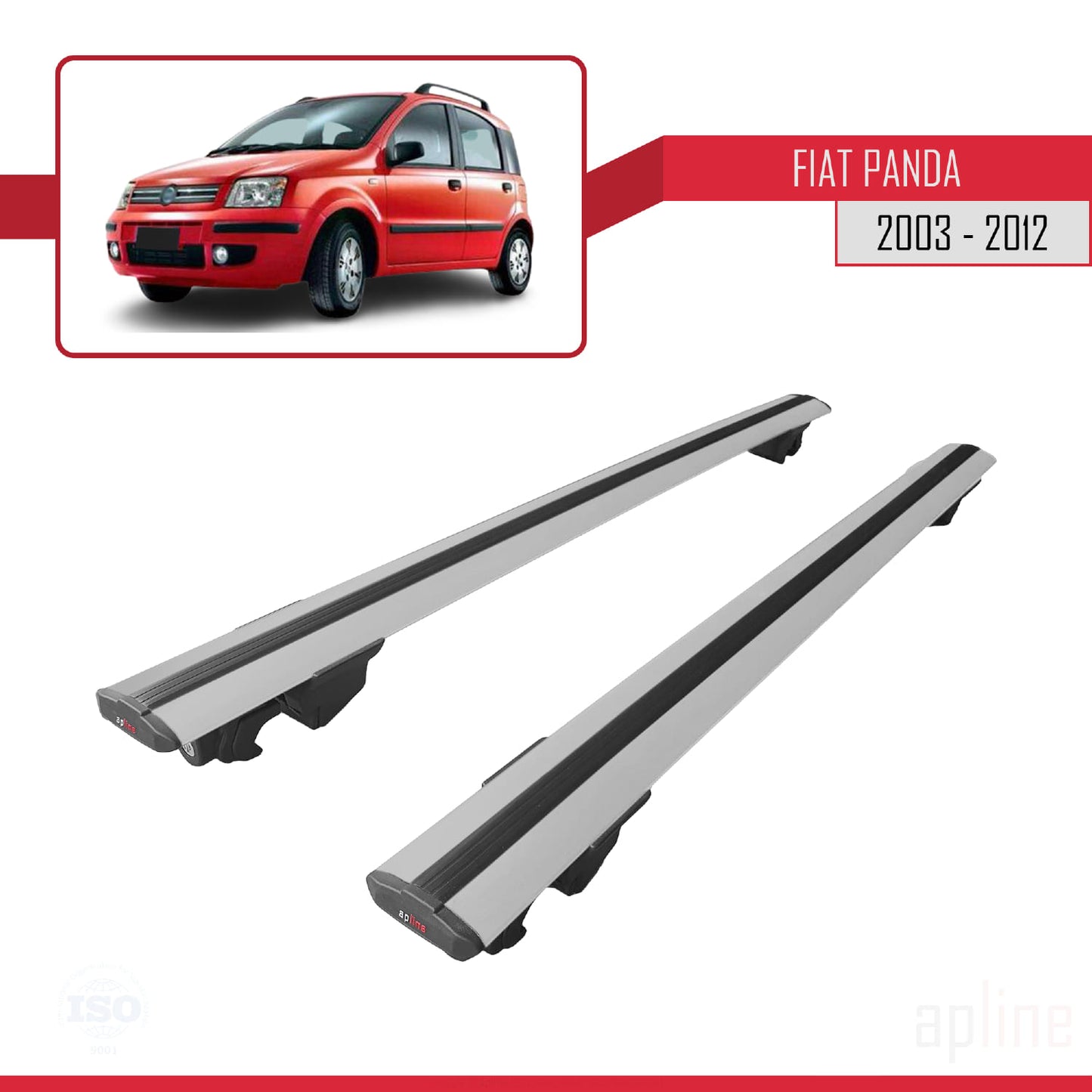 Compatible avec Fiat Panda 2 (169) 2003-2012 HOOK Model Barres de Toit Railing Porte-Bagages de Voiture Gris Aluminium 2 Barres