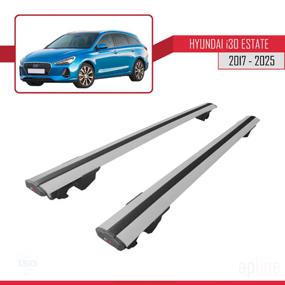 Compatible avec Hyundai i30 3 (PD) Break 2017-2025 HOOK Model Barres de Toit Railing Porte-Bagages de Voiture Gris Aluminium 2 Barres
