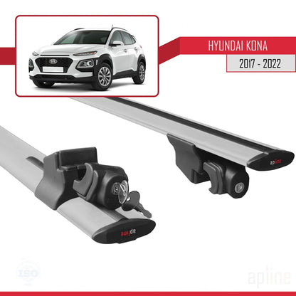 Compatible avec Hyundai Kona (OS) 2017-2022 HOOK Model Barres de Toit Railing Porte-Bagages de Voiture Gris Aluminium 2 Barres