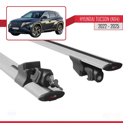 Compatible avec Hyundai Tucson 4 (NX4) 2022-2025 HOOK Model Barres de Toit Railing Porte-Bagages de Voiture Gris Aluminium 2 Barres