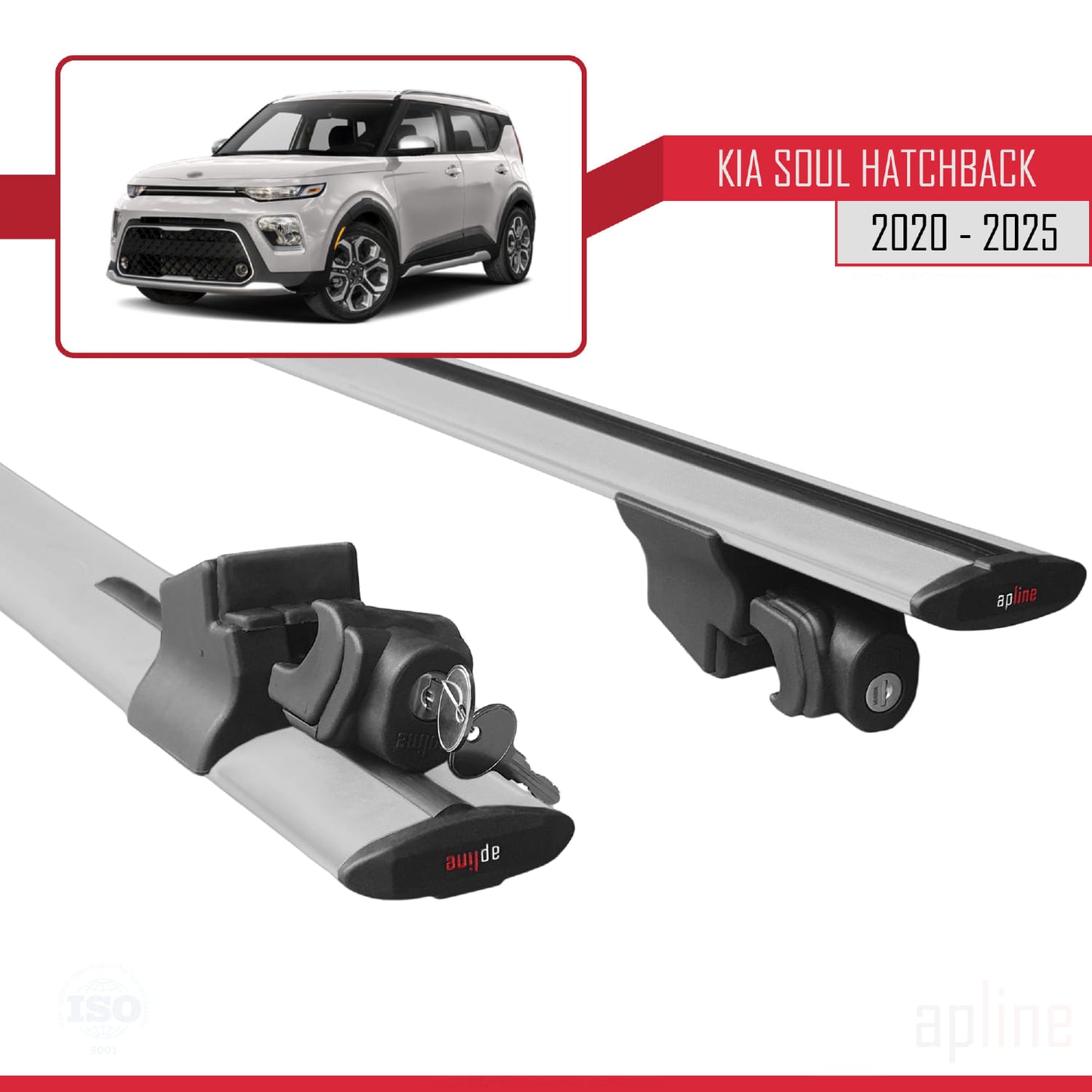 Compatible avec Kia Soul 3 (SK3) 2020-2025 HOOK Model Barres de Toit Railing Porte-Bagages de Voiture Gris Aluminium 2 Barres