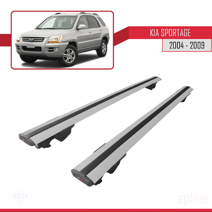 Compatible avec Kia Sportage 2 (JE) 2004-2009 HOOK Model Barres de Toit Railing Porte-Bagages de Voiture Gris Aluminium 2 Barres