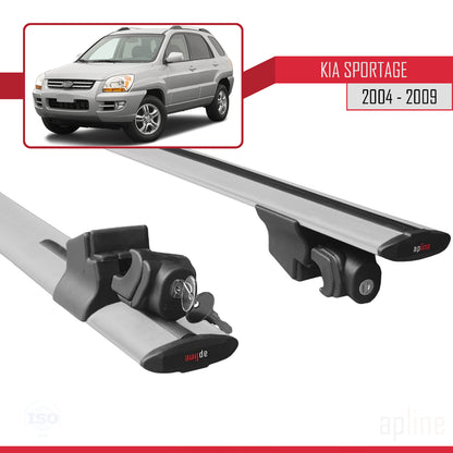 Compatible avec Kia Sportage 2 (JE) 2004-2009 HOOK Model Barres de Toit Railing Porte-Bagages de Voiture Gris Aluminium 2 Barres
