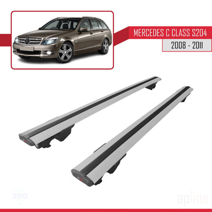 Compatible avec Mercedes Classe C 3 (S204) Pre-Facelift 2008-2011 HOOK Model Barres de Toit Railing Porte-Bagages de Voiture Gris Aluminium 2 Barres
