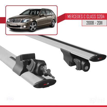 Compatible avec Mercedes Classe C 3 (S204) Pre-Facelift 2008-2011 HOOK Model Barres de Toit Railing Porte-Bagages de Voiture Gris Aluminium 2 Barres
