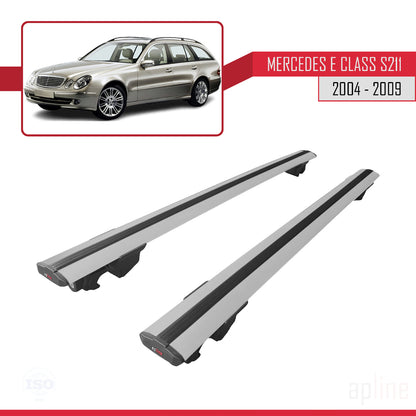 Compatible avec Mercedes Classe E 3 (S211) 2004-2009 HOOK Model Barres de Toit Railing Porte-Bagages de Voiture Gris Aluminium 2 Barres