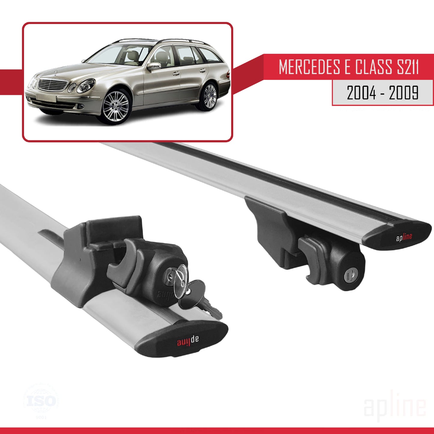 Compatible avec Mercedes Classe E 3 (S211) 2004-2009 HOOK Model Barres de Toit Railing Porte-Bagages de Voiture Gris Aluminium 2 Barres