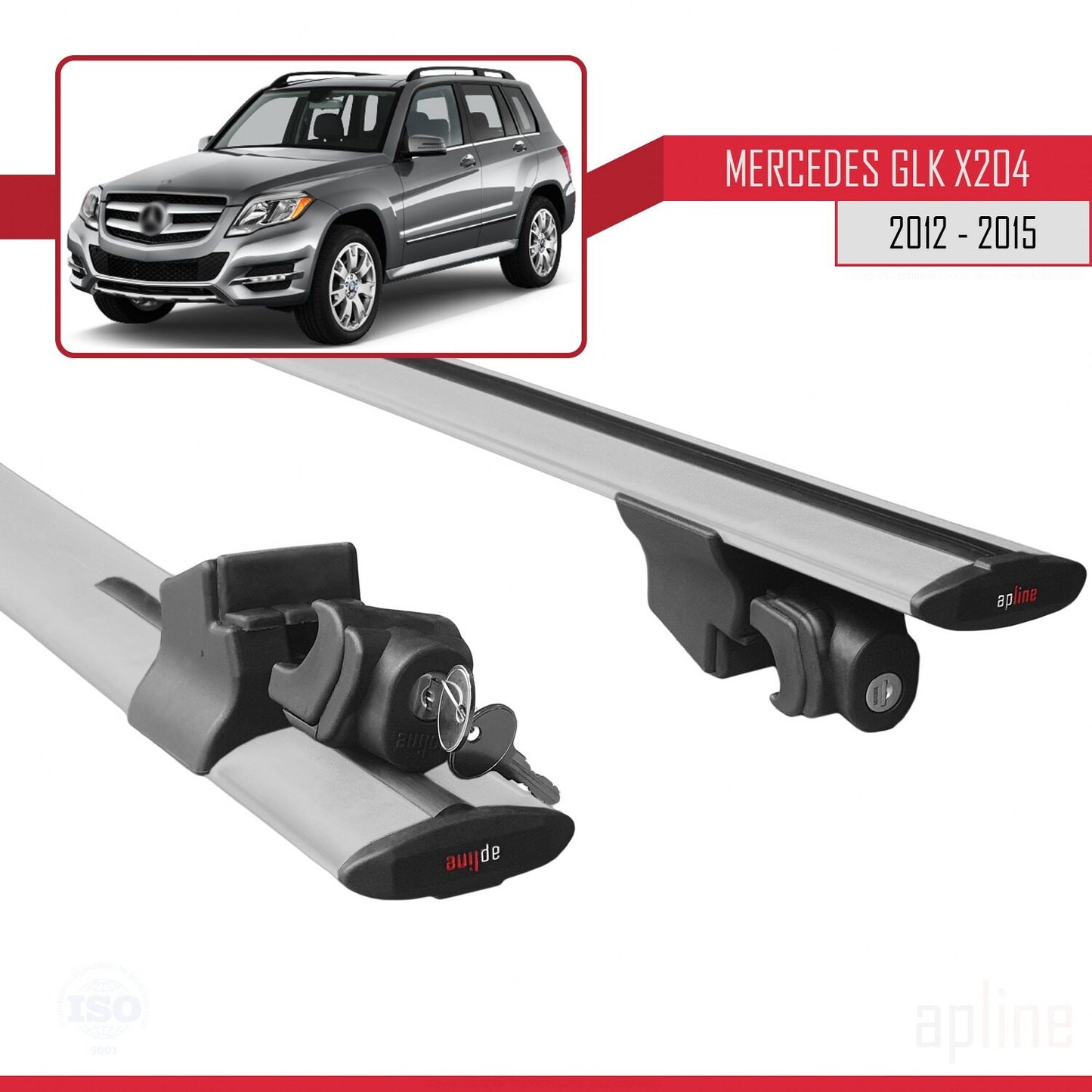 Compatible avec Mercedes Classe GLK (X204) Post-Facelift 2012-2015 HOOK Model Barres de Toit Railing Porte-Bagages de Voiture Gris Aluminium 2 Barres