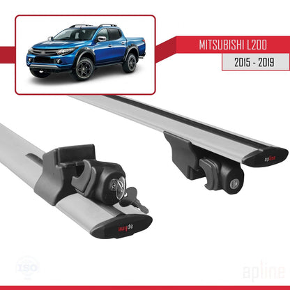 Compatible avec Mitsubishi L200 V Pre-Facelift 2015-2019 HOOK Model Barres de Toit Railing Porte-Bagages de Voiture Gris Aluminium 2 Barres