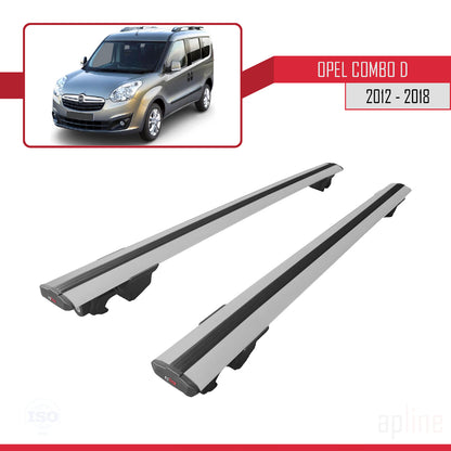 Compatible avec Opel Combo D 2012-2018 HOOK Model Barres de Toit Railing Porte-Bagages de Voiture Gris Aluminium 2 Barres