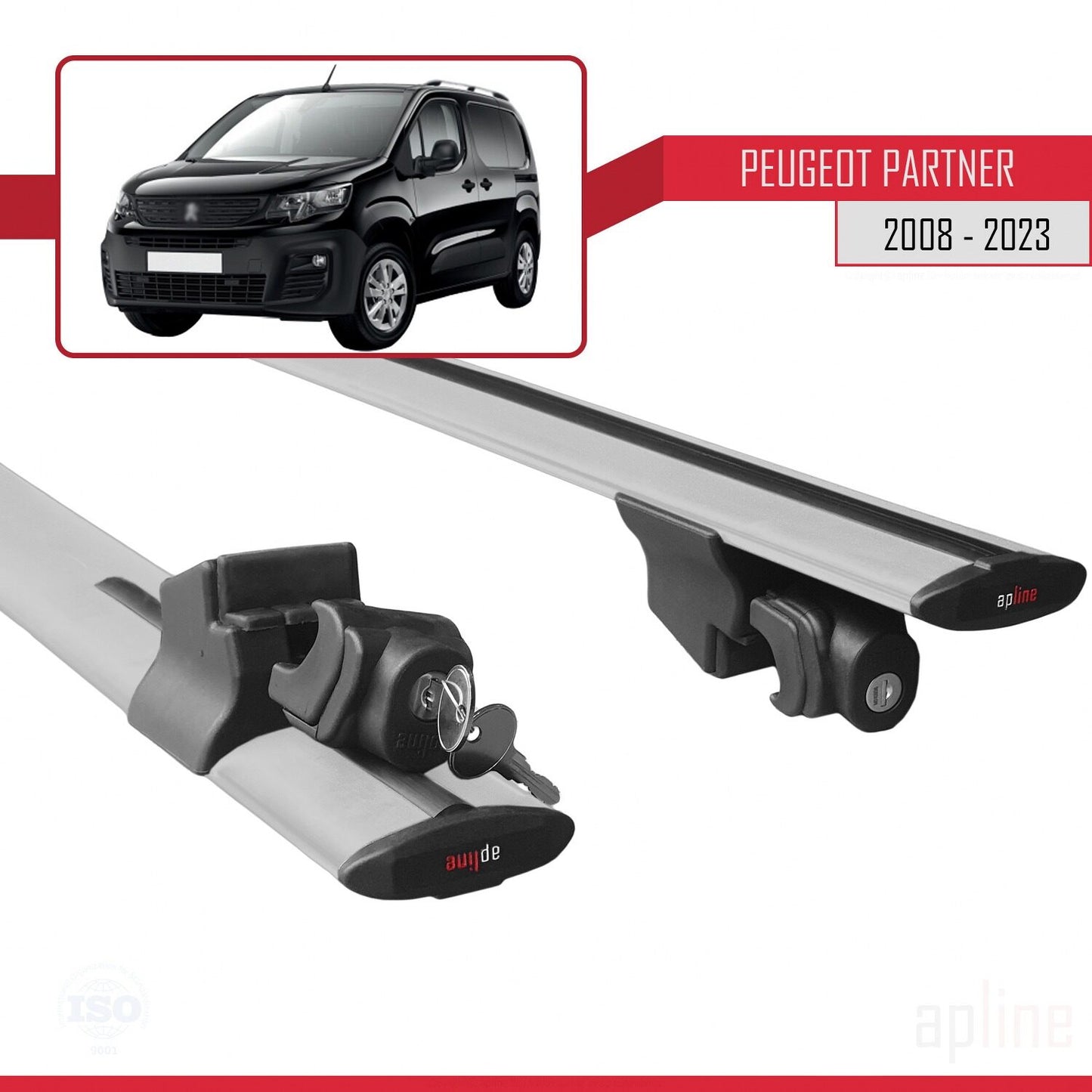 Compatible avec Peugeot Partner 3 2019-2022 HOOK Model Barres de Toit Railing Porte-Bagages de Voiture Gris Aluminium 2 Barres