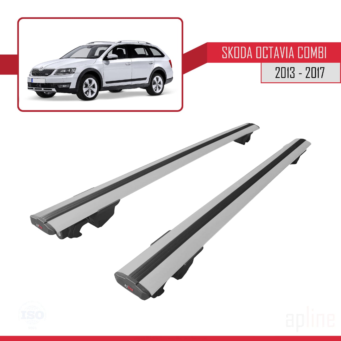 Compatible avec Skoda Octavia 3 (5E) Break Pre-Facelift 2013-2017 HOOK Model Barres de Toit Railing Porte-Bagages de Voiture Gris Aluminium 2 Barres