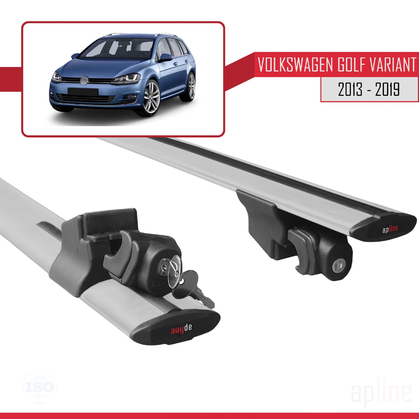 Compatible avec Volkswagen Golf 7 (5G) Variant 2013-2019 HOOK Model Barres de Toit Railing Porte-Bagages de Voiture Gris Aluminium 2 Barres