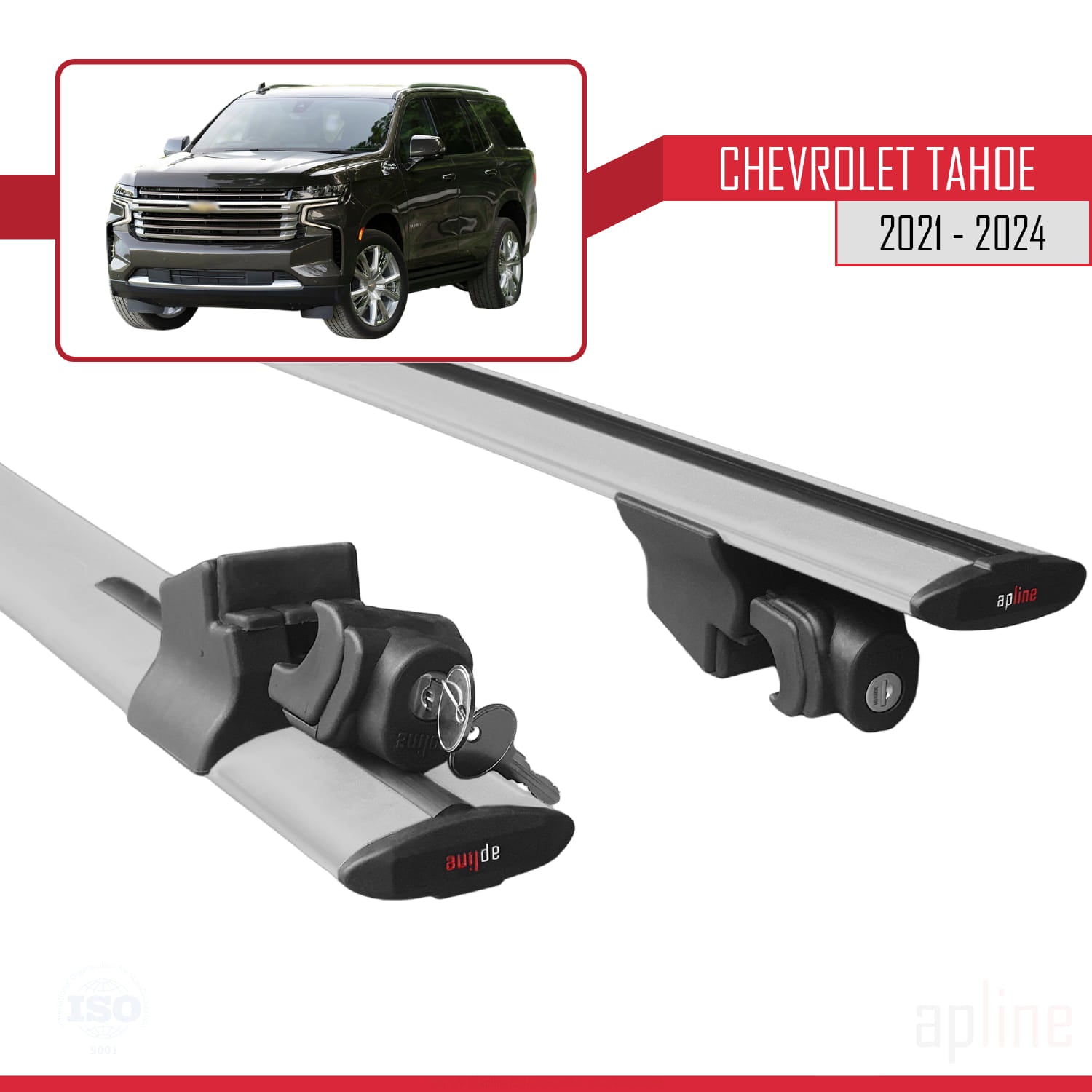 Compatible avec Chevrolet Tahoe 2021-2024 HOOK Model Barres de Toit Railing Porte-Bagages de Voiture Gris Aluminium 2 Barres