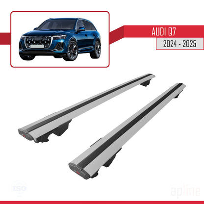 Compatible avec Audi Q7 2024-2025 HOOK Model Barres de Toit Railing Porte-Bagages de Voiture Gris Aluminium 2 Barres
