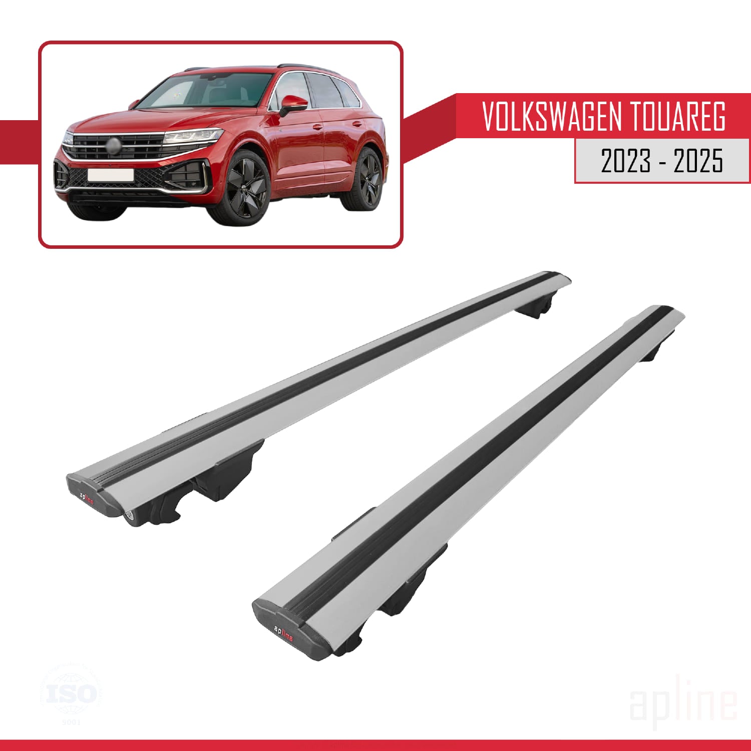 Compatible avec VW Touareg 2023-2024 HOOK Model Barres de Toit Railing Porte-Bagages de Voiture Gris Aluminium 2 Barres