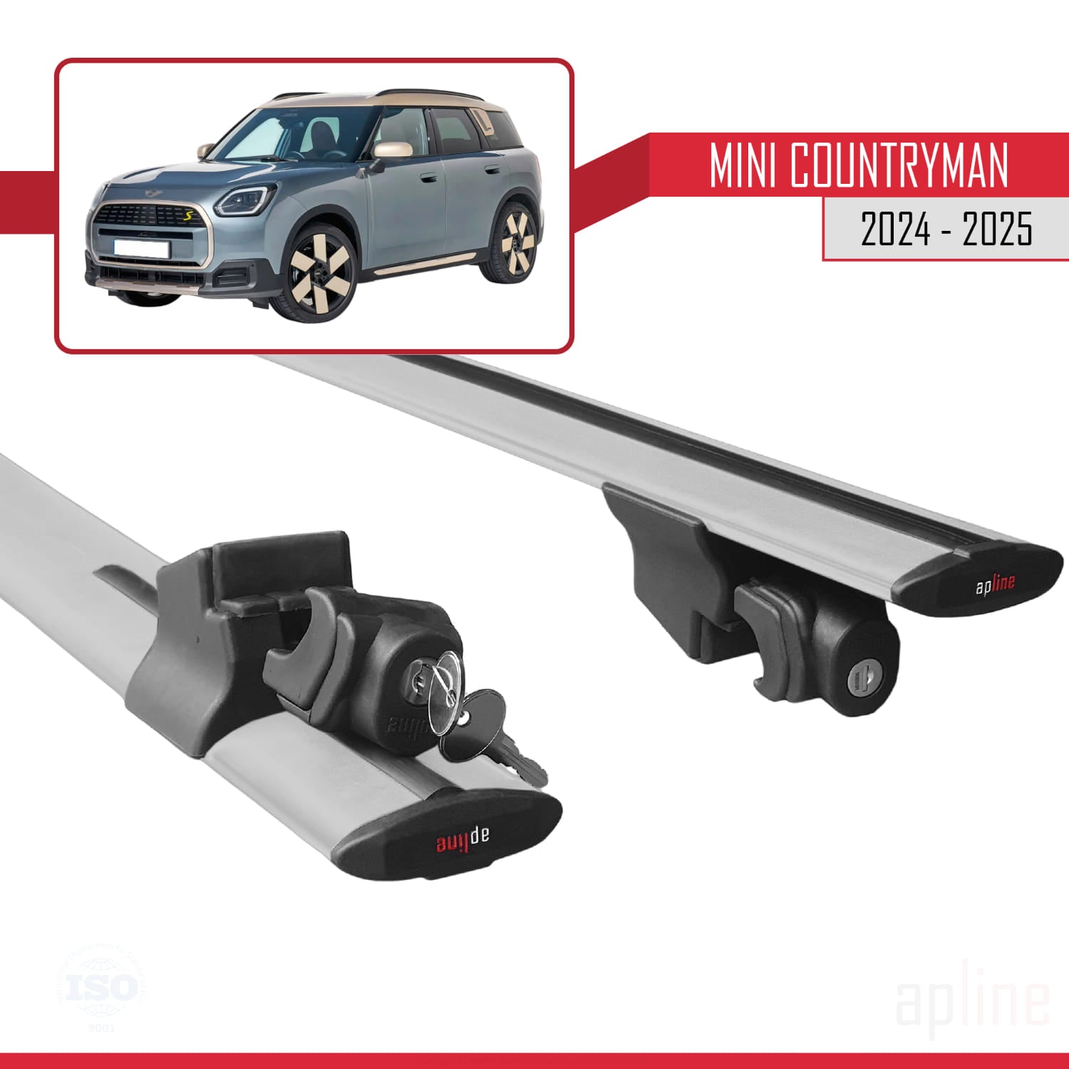 Compatible avec Mini Countryman 2024-2025 HOOK Model Barres de Toit Railing Porte-Bagages de Voiture Gris Aluminium 2 Barres