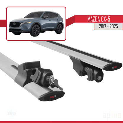 Compatible avec Mazda CX-5 2017-2025 HOOK Model Barres de Toit Railing Porte-Bagages de Voiture Gris Aluminium 2 Barres
