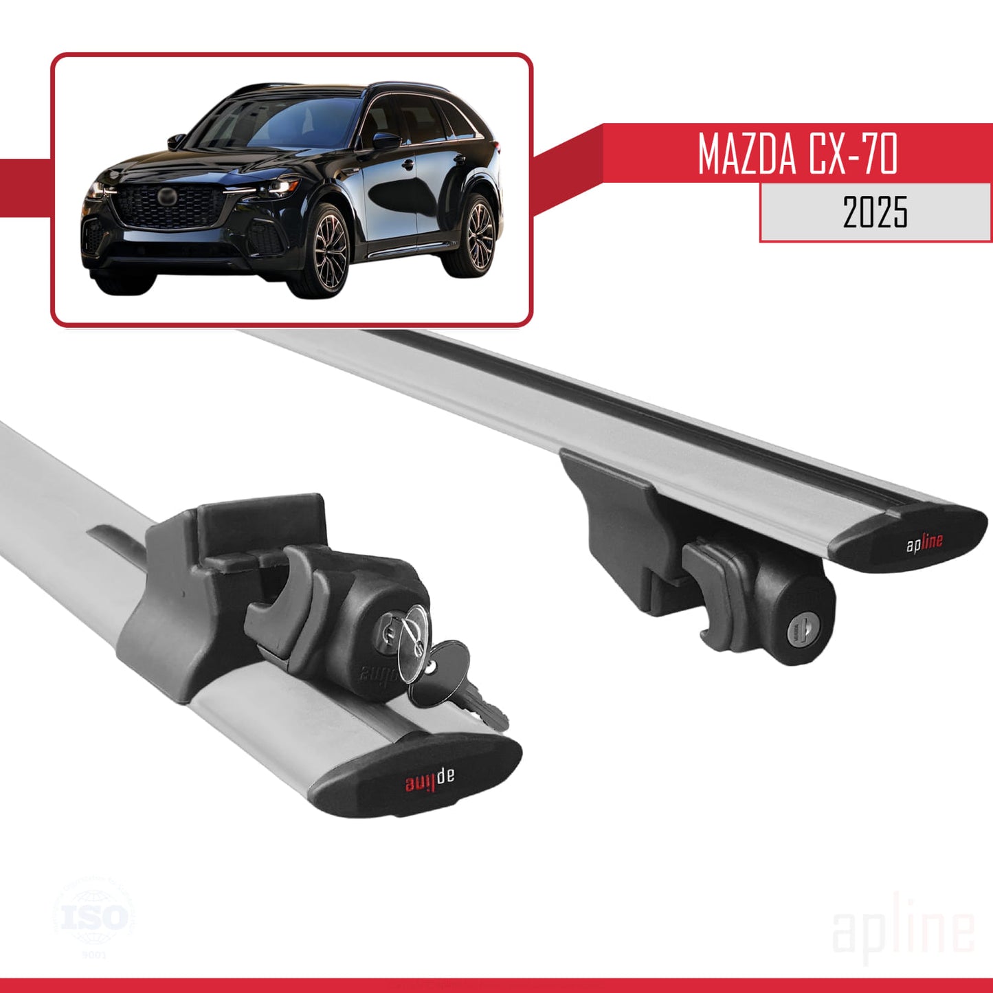 Compatible avec Mazda CX-70 2025 HOOK Model Barres de Toit Railing Porte-Bagages de Voiture Gris Aluminium 2 Barres