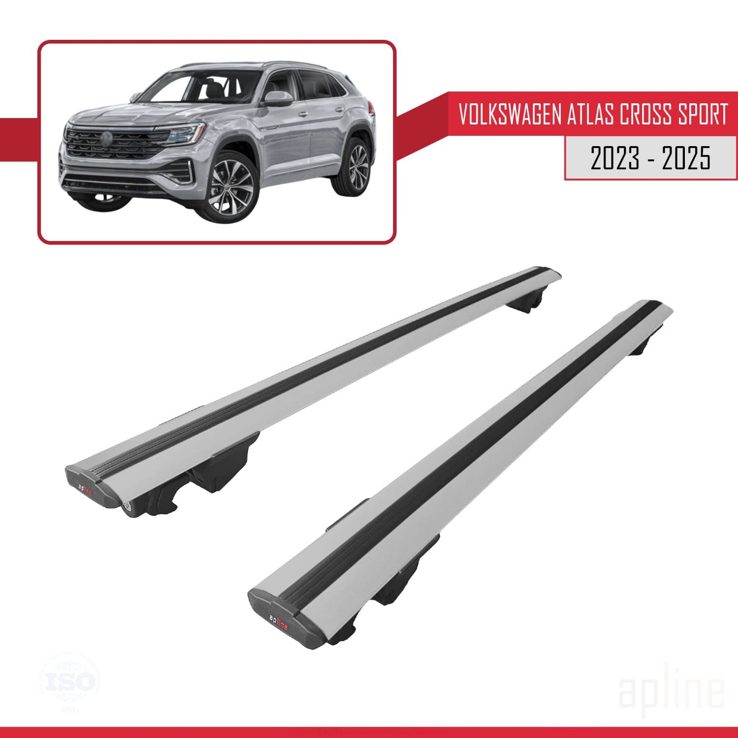 Compatible avec Volkswagen Atlas Cross Sport 2023-2025 HOOK Model Barres de Toit Railing Porte-Bagages de Voiture Gris Aluminium 2 Barres