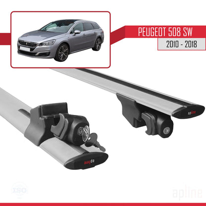 Compatible avec Peugeot 508 SW 2010-2018 HOOK Model Barres de Toit Railing Porte-Bagages de Voiture Gris Aluminium 2 Barres