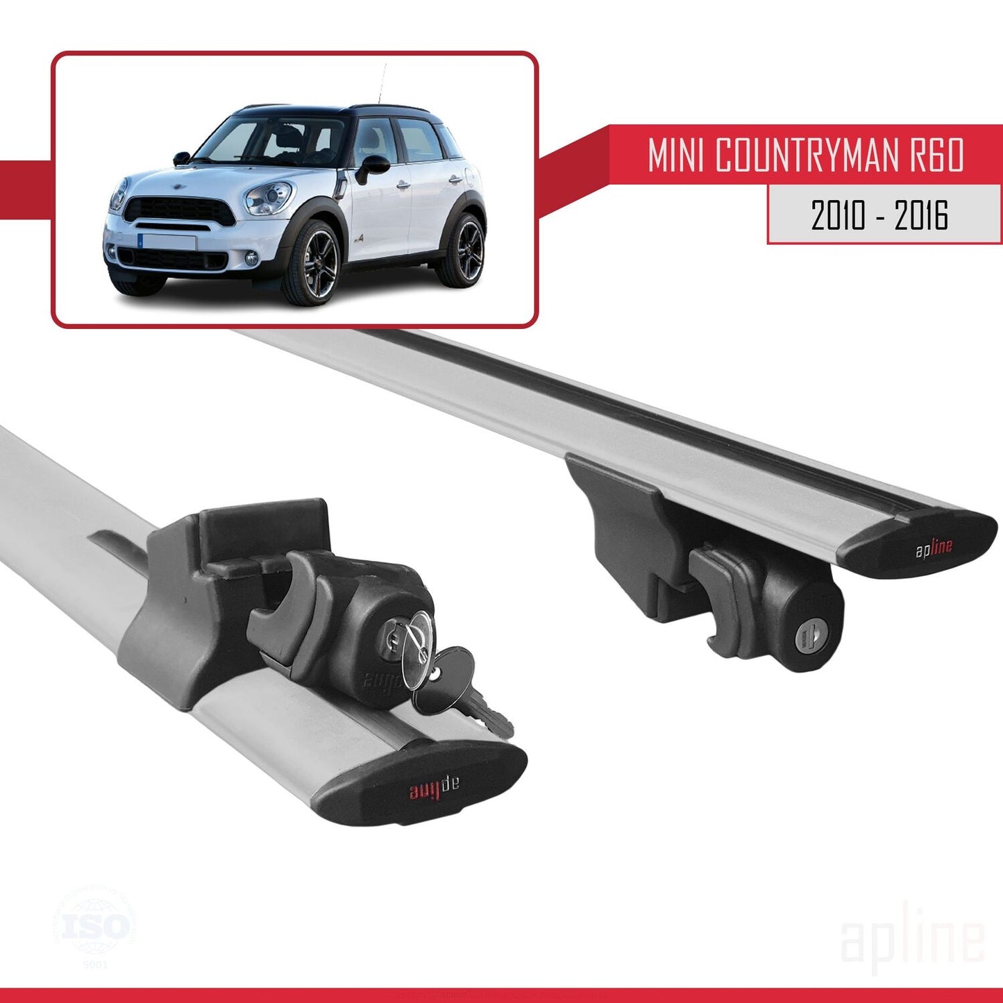 Compatible avec Mini Countryman (R60) 2010-2016 HOOK Model Barres de Toit Railing Porte-Bagages de Voiture Gris Aluminium 2 Barres