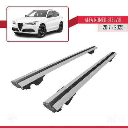 Compatible avec Alfa Romeo Stelvio (T949) 2017-2025 HOOK Model Barres de Toit Railing Porte-Bagages de Voiture Gris Aluminium 2 Barres