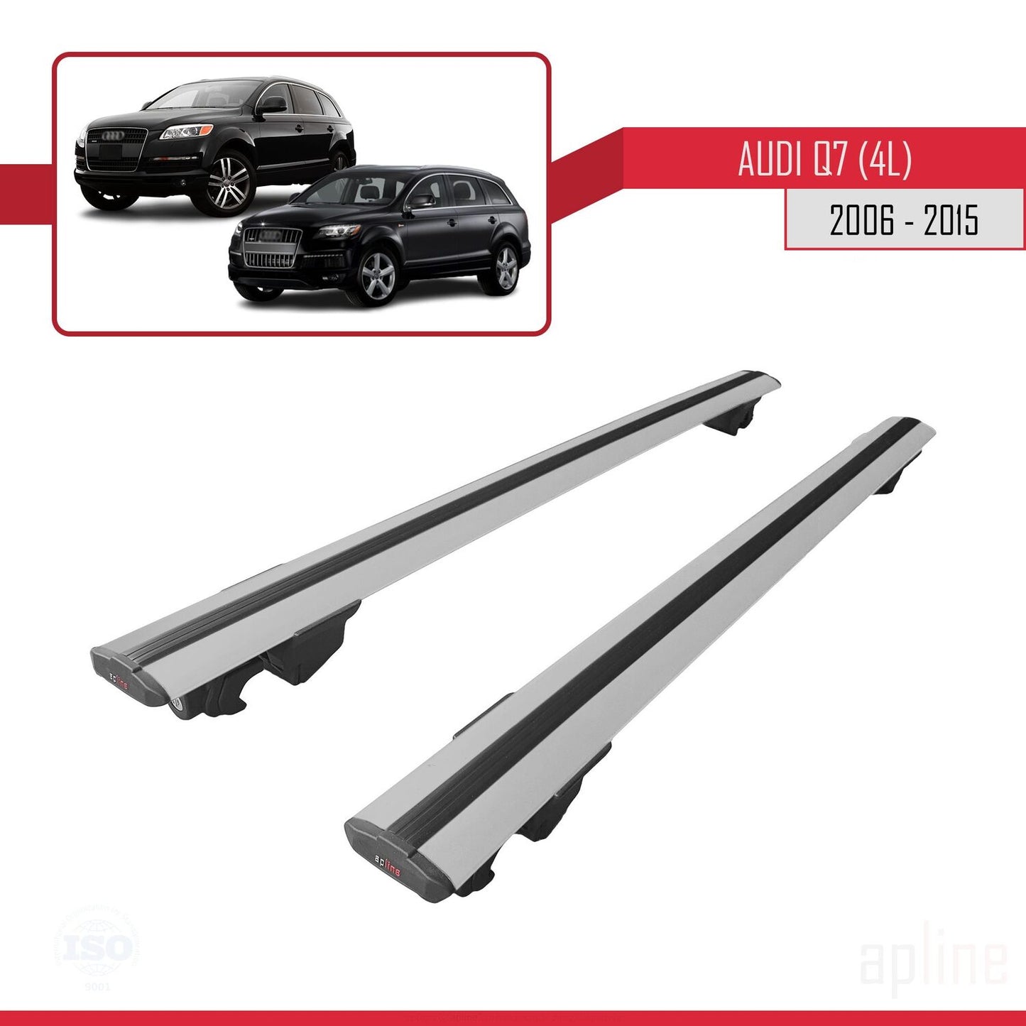 Compatible avec Q7 (4L) 2006-2015 HOOK Model Barres de Toit Railing Porte-Bagages de Voiture Gris Aluminium 2 Barres