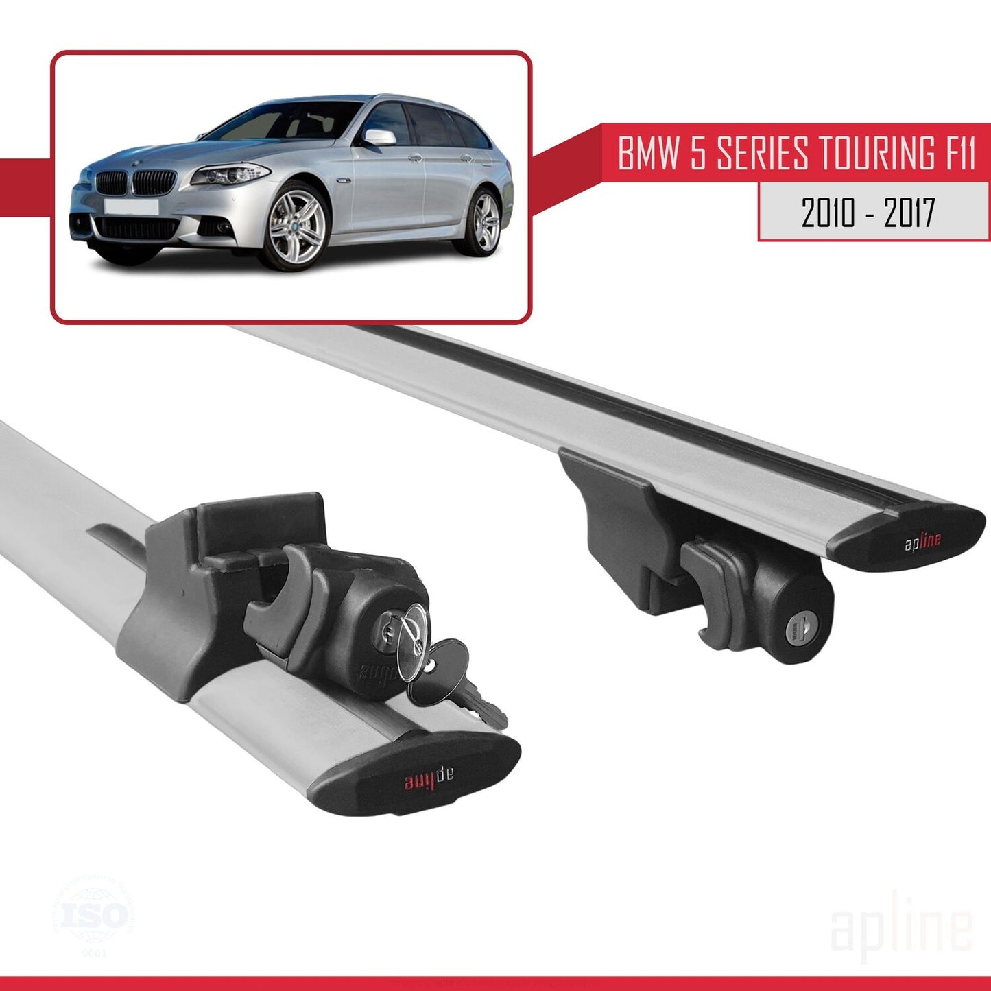 Compatible avec BMW Série 5 (F11) Touring 2010-2017 HOOK Model Barres de Toit Railing Porte-Bagages de Voiture Gris Aluminium 2 Barres