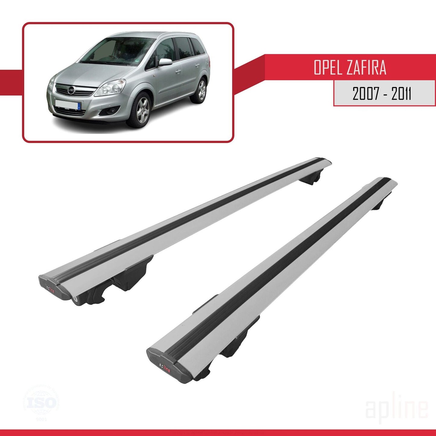 Compatible avec Opel Zafira B (A05) Post-Facelift 2007-2011 HOOK Model Barres de Toit Railing Porte-Bagages de Voiture Gris Aluminium 2 Barres